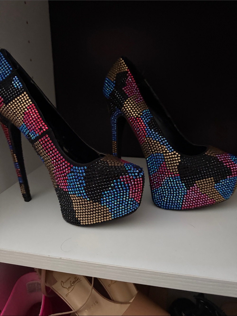 Steve Madden Multicolor Rhinestone Platform Stiletto Heels